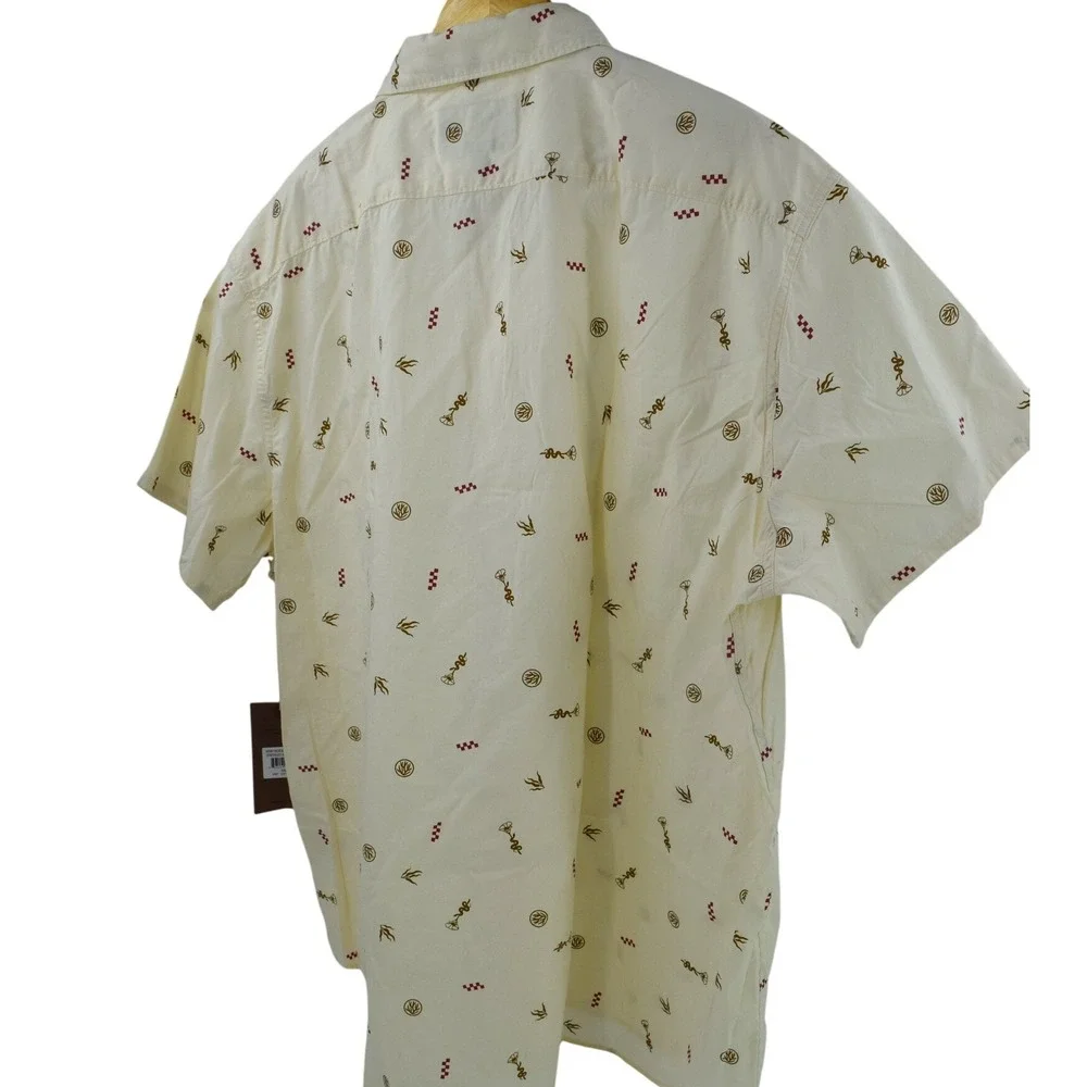 NWT Arbor Short Sleeve Button Up Shirt Men's L‎ Cream Patterned Casual Top